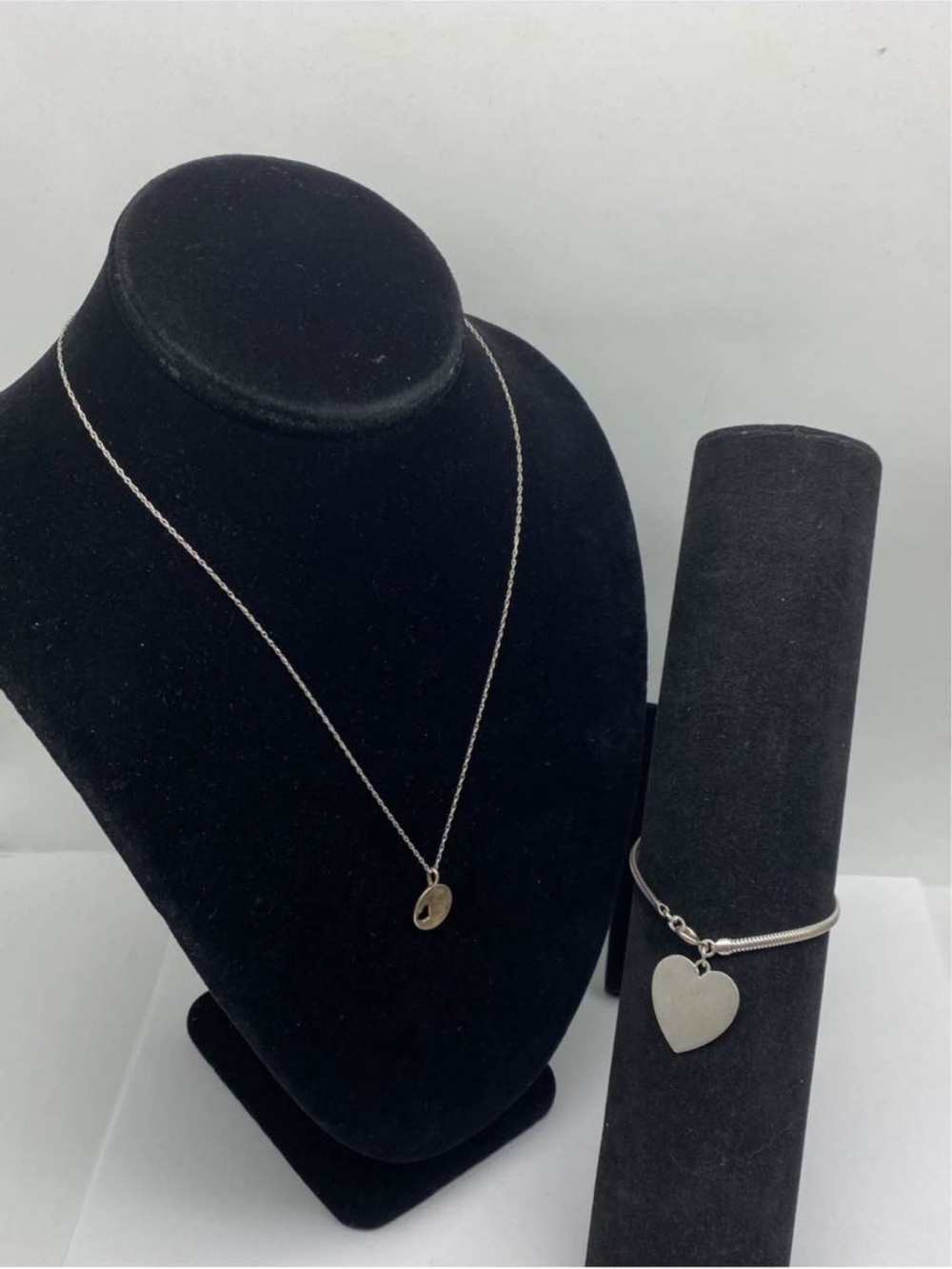 Sterling Silver Heart Charm Necklace and Bracelet Set